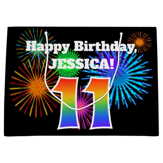 Bolsa De Regalo Grande Fuegos artificiales divertidos + Patrón Arcoiris " (Anverso)