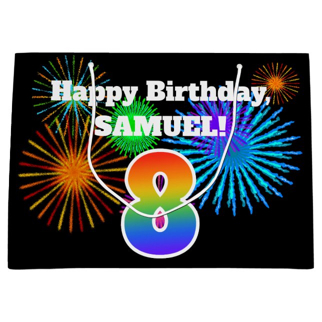 Bolsa De Regalo Grande Fuegos artificiales divertidos + Patrón Arcoiris " (Anverso)