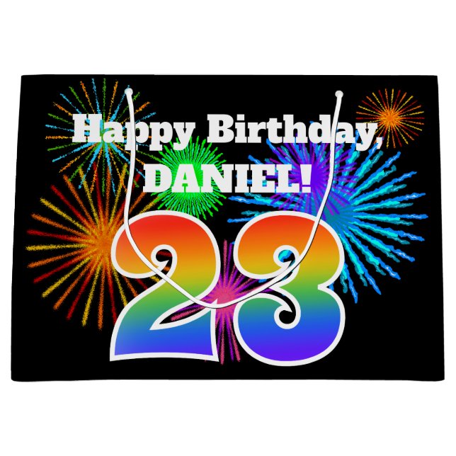 Bolsa De Regalo Grande Fuegos artificiales divertidos + Patrón Arcoiris " (Anverso)