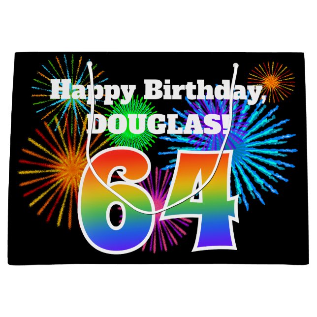 Bolsa De Regalo Grande Fuegos artificiales divertidos + Patrón Arcoiris " (Anverso)