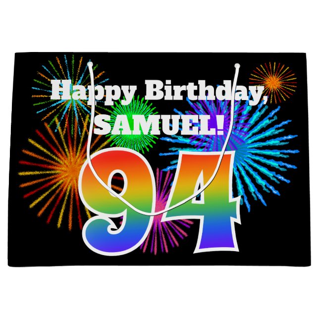 Bolsa De Regalo Grande Fuegos artificiales divertidos + Patrón Arcoiris " (Anverso)