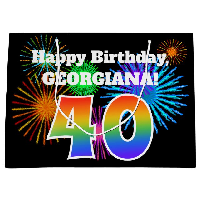 Bolsa De Regalo Grande Fuegos artificiales divertidos + Patrón Arcoiris " (Anverso)