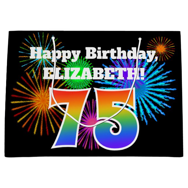 Bolsa De Regalo Grande Fuegos artificiales divertidos + Patrón Arcoiris " (Anverso)