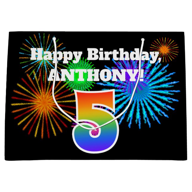 Bolsa De Regalo Grande Fuegos artificiales divertidos + Patrón Arcoiris " (Anverso)