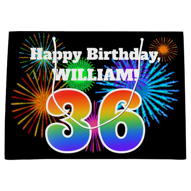 Bolsa De Regalo Grande Fuegos artificiales divertidos + Patrón Arcoiris " (Anverso)