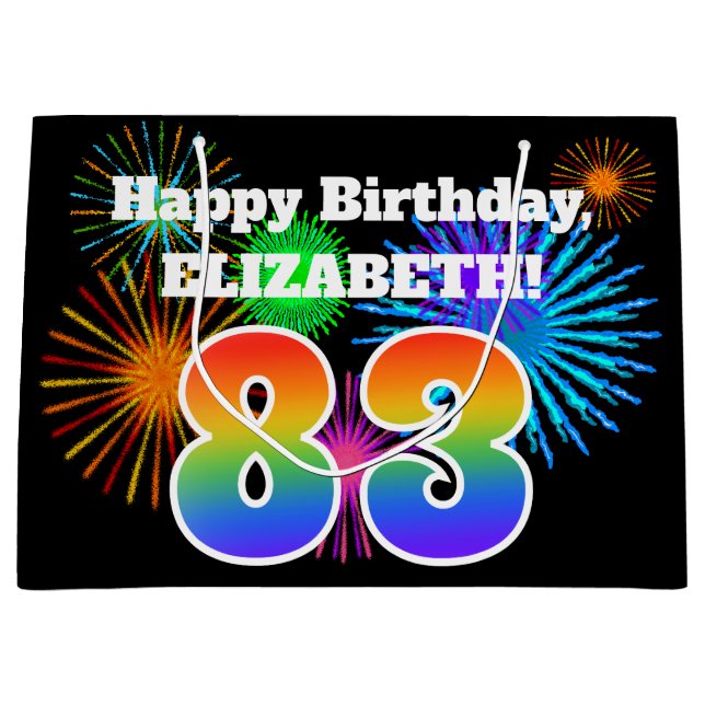 Bolsa De Regalo Grande Fuegos artificiales divertidos + Patrón Arcoiris " (Anverso)