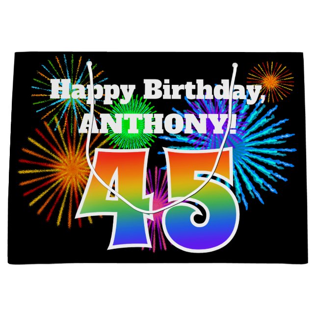 Bolsa De Regalo Grande Fuegos artificiales divertidos + Patrón Arcoiris " (Anverso)