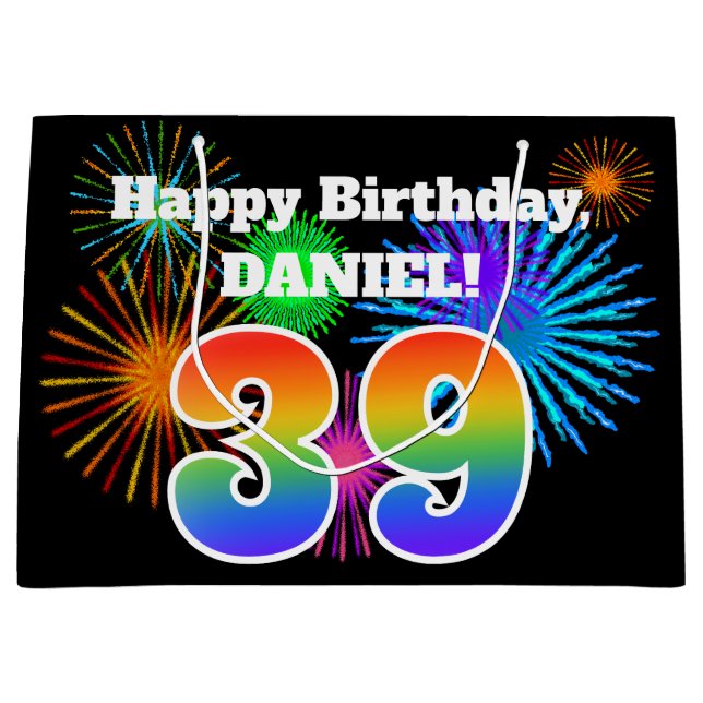 Bolsa De Regalo Grande Fuegos artificiales divertidos + Patrón Arcoiris " (Anverso)