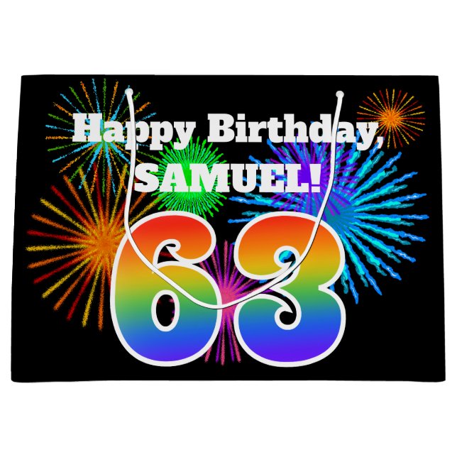 Bolsa De Regalo Grande Fuegos artificiales divertidos + Patrón Arcoiris " (Anverso)