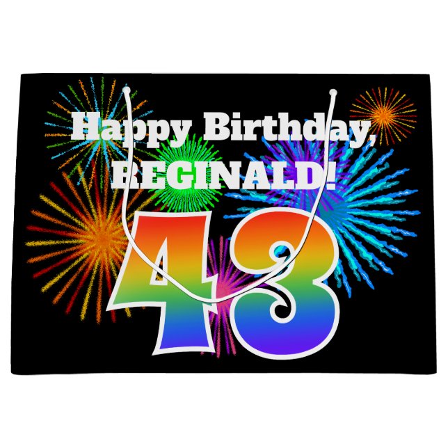 Bolsa De Regalo Grande Fuegos artificiales divertidos + Patrón Arcoiris " (Anverso)