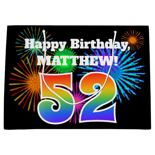 Bolsa De Regalo Grande Fuegos artificiales divertidos + Patrón Arcoiris " (Anverso)