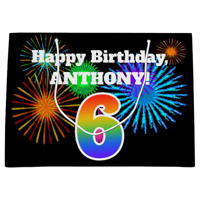 Bolsa De Regalo Grande Fuegos artificiales divertidos + Patrón Arcoiris " (Anverso)