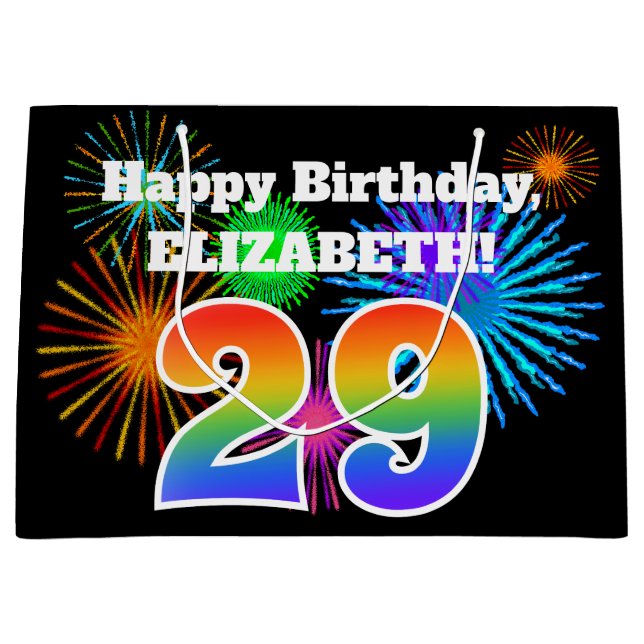 Bolsa De Regalo Grande Fuegos artificiales divertidos + Rainbow Pattern " (Anverso)