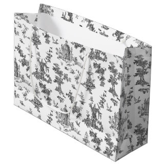 Bolsa De Regalo Grande Fuentes y árboles fantásticos de época Toile-B & W