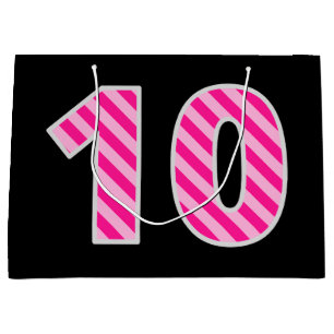 Bolsa De Regalo Grande Fun Pink Striped "10"; Feliz décimo cumpleaños; No