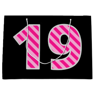 Bolsa De Regalo Grande Fun Pink Striped "19"; Feliz 19 cumpleaños; Nombre