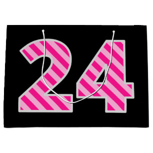 Bolsa De Regalo Grande Fun Pink Striped "24"; Feliz 24 cumpleaños; Nombre