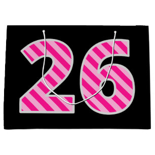 Bolsa De Regalo Grande Fun Pink Striped "26"; Feliz 26 cumpleaños; Nombre