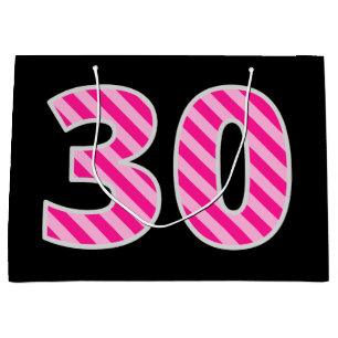 Bolsa De Regalo Grande Fun Pink Striped "30"; Feliz cumpleaños número 3