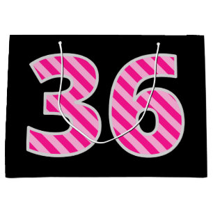 Bolsa De Regalo Grande Fun Pink Striped "36"; Feliz cumpleaños 36; Nombre