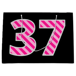 Bolsa De Regalo Grande Fun Pink Striped "37"; Feliz cumpleaños 37; Nombre