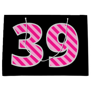 Bolsa De Regalo Grande Fun Pink Striped "39"; Feliz cumpleaños 39; Nombre