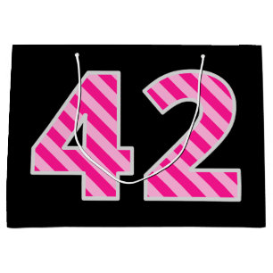 Bolsa De Regalo Grande Fun Pink Striped "42"; Feliz cumpleaños 42; Nombre