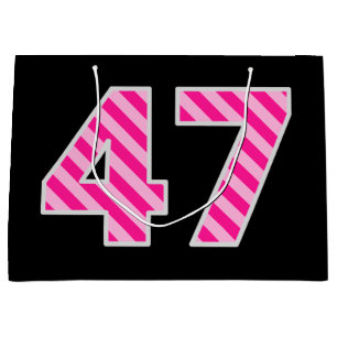 Bolsa De Regalo Grande Fun Pink Striped "47"; Feliz 47 cumpleaños; Nombre
