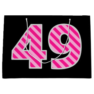 Bolsa De Regalo Grande Fun Pink Striped "49"; Feliz 49 cumpleaños; Nombre