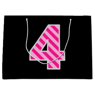 Bolsa De Regalo Grande Fun Pink Striped "4"; Feliz cuarto cumpleaños; Nom