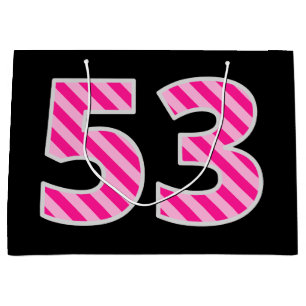 Bolsa De Regalo Grande Fun Pink Striped "53"; Feliz cumpleaños número 53;