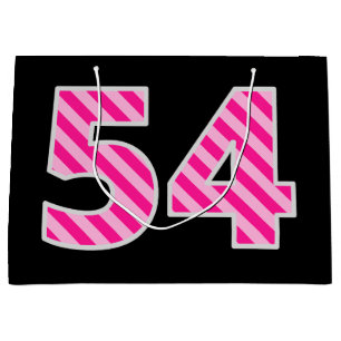 Bolsa De Regalo Grande Fun Pink Striped "54"; Feliz 54 cumpleaños; Nombre