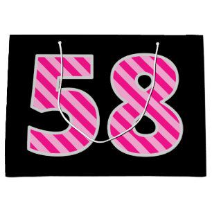 Bolsa De Regalo Grande Fun Pink Striped "58"; Feliz 58º cumpleaños; Nombr