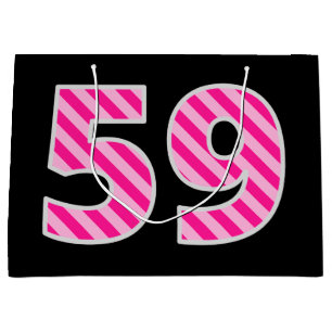 Bolsa De Regalo Grande Fun Pink Striped "59"; Feliz 59 cumpleaños; Nombre