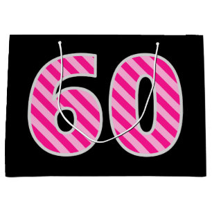 Bolsa De Regalo Grande Fun Pink Striped "60"; Feliz cumpleaños número 60;