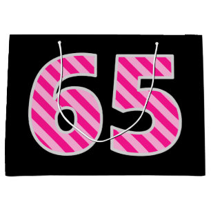 Bolsa De Regalo Grande Fun Pink Striped "65"; Feliz cumpleaños número 65;