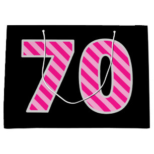 Bolsa De Regalo Grande Fun Pink Striped "70"; Feliz cumpleaños 70; Nombre