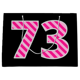 Bolsa De Regalo Grande Fun Pink Striped "73"; Feliz 73 cumpleaños; Nombre