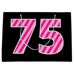 Bolsa De Regalo Grande Fun Pink Striped "75"; Feliz 75 cumpleaños; Nombre