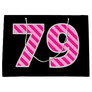 Bolsa De Regalo Grande Fun Pink Striped "79"; Feliz 79 cumpleaños; Nombre