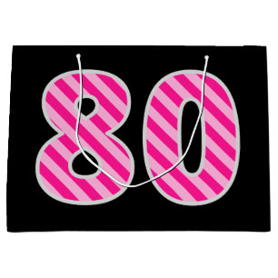 Bolsa De Regalo Grande Fun Pink Striped "80"; Feliz cumpleaños 80; Nombre