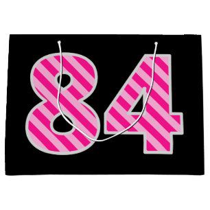 Bolsa De Regalo Grande Fun Pink Striped "84"; Feliz cumpleaños 84; Nombre