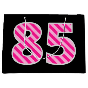 Bolsa De Regalo Grande Fun Pink Striped "85"; Feliz 85º cumpleaños; Nombr