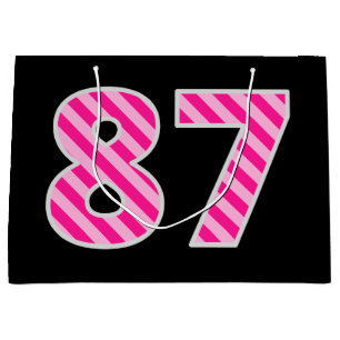 Bolsa De Regalo Grande Fun Pink Striped "87"; Feliz 87 cumpleaños; Nombre