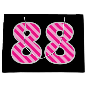 Bolsa De Regalo Grande Fun Pink Striped "88"; Feliz 88º cumpleaños; Nombr