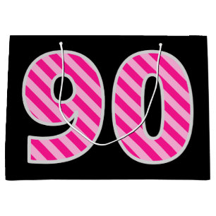 Bolsa De Regalo Grande Fun Pink Striped "90"; Feliz cumpleaños 90; Nombre