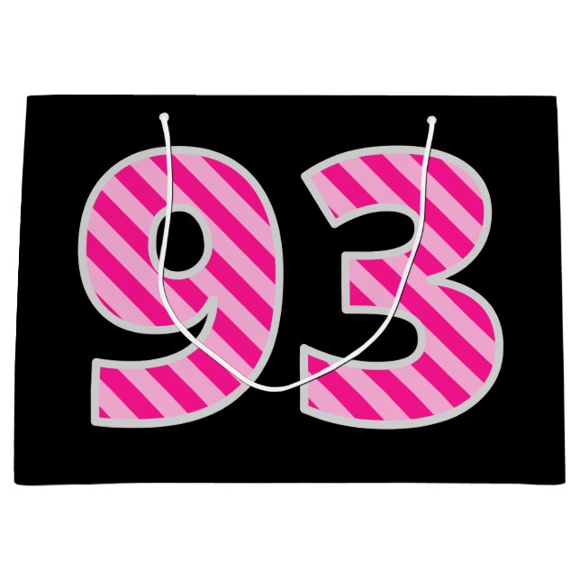 Bolsa De Regalo Grande Fun Pink Striped "93"; Feliz cumpleaños 93; Nombre (Anverso)