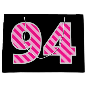 Bolsa De Regalo Grande Fun Pink Striped "94"; Feliz cumpleaños 94; Nombre