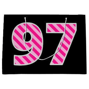 Bolsa De Regalo Grande Fun Pink Striped "97"; Feliz cumpleaños 97; Nombre