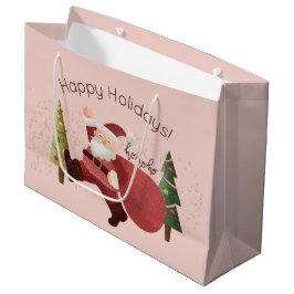 Bolsa De Regalo Grande Fun Santa Ilustracion Arte de Navidades rosados mo